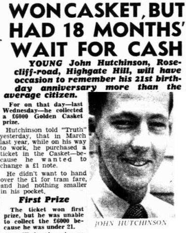 Casket winner waits til 21 years old 1953