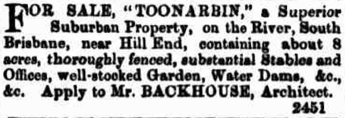 Toonarbin Brisbane land sale 1868