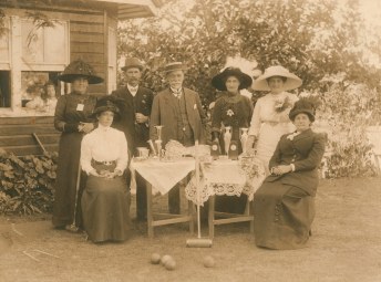 Prize winners at the Queensland Croquet Tournament held in Musgrave Park in 1911. Josephine Papi is seated at the far right. (State Library of Queensland)
